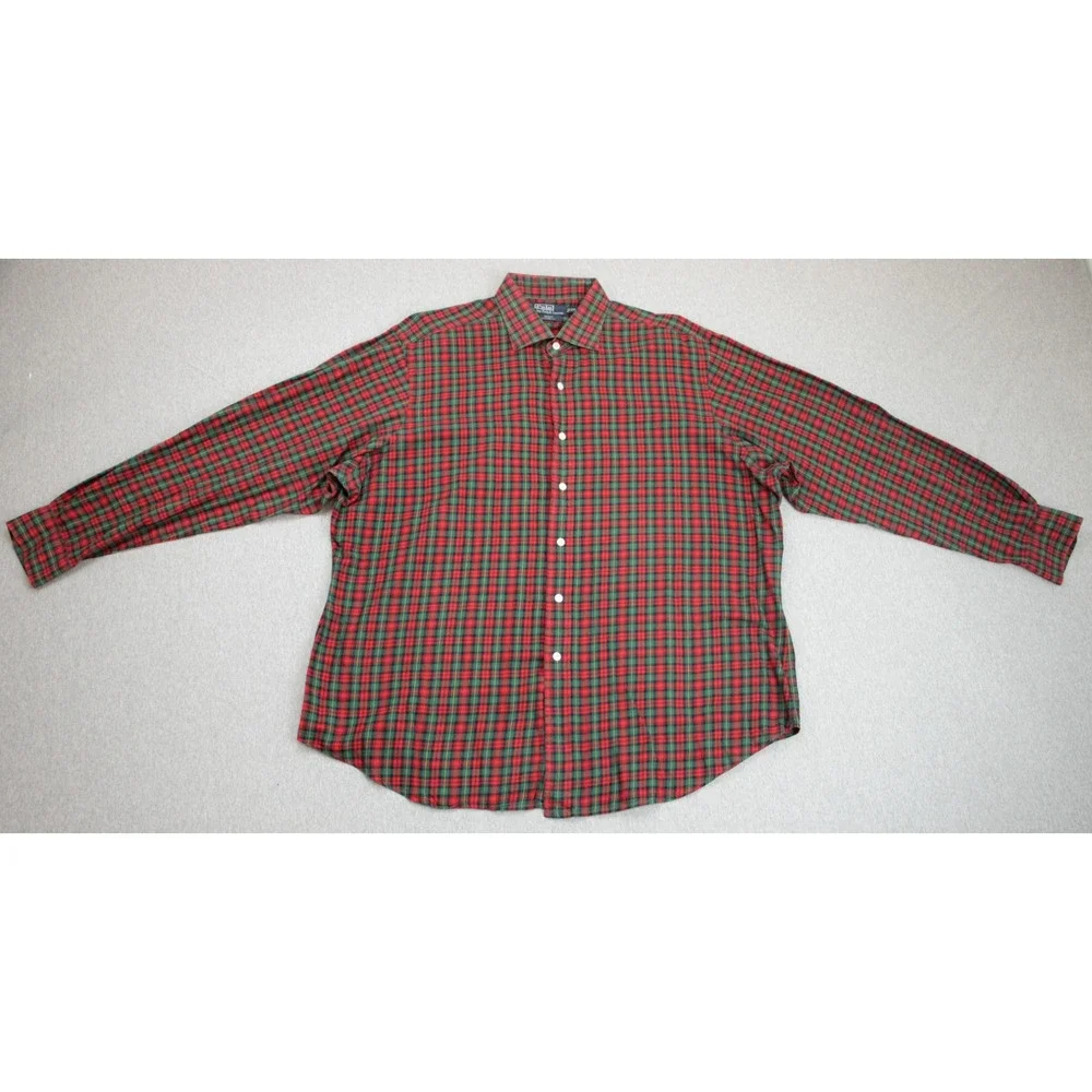 Polo Ralph Lauren Shirt Men XXL Plaid 100% Cotton Regent Classic Fit Long Sleeve